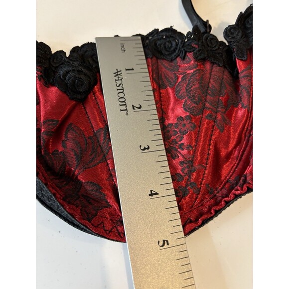 Vintage Intimate attitude Red Satin Bra 38C Barcade Vamp 80s Lingerie Gothic vtg - Picture 10 of 14